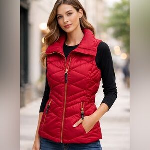 Marc New York Andrew Marc Red Quilted Puffer Vest Women’s Small Gold Zip
